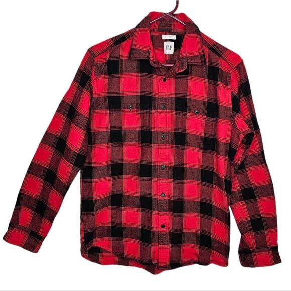 Gap Untucked Buffalo Plaid Long Sleeve Button Up Flannel Shirt Small - Picture 2 of 7